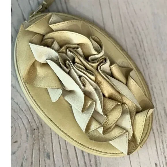 Yves Saint Laurent Leather Wristlet Clutch Rive Gauche Gold small Authentic - Picture 9 of 15